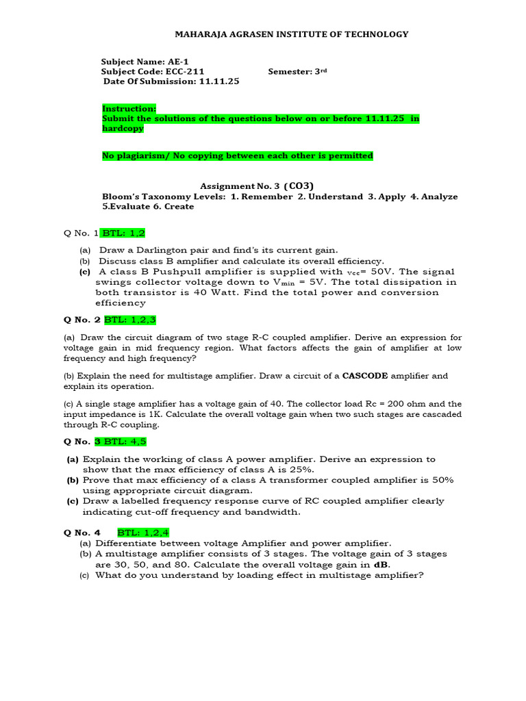 AE-1 3rd Sem 3rd Assignment | PDF
