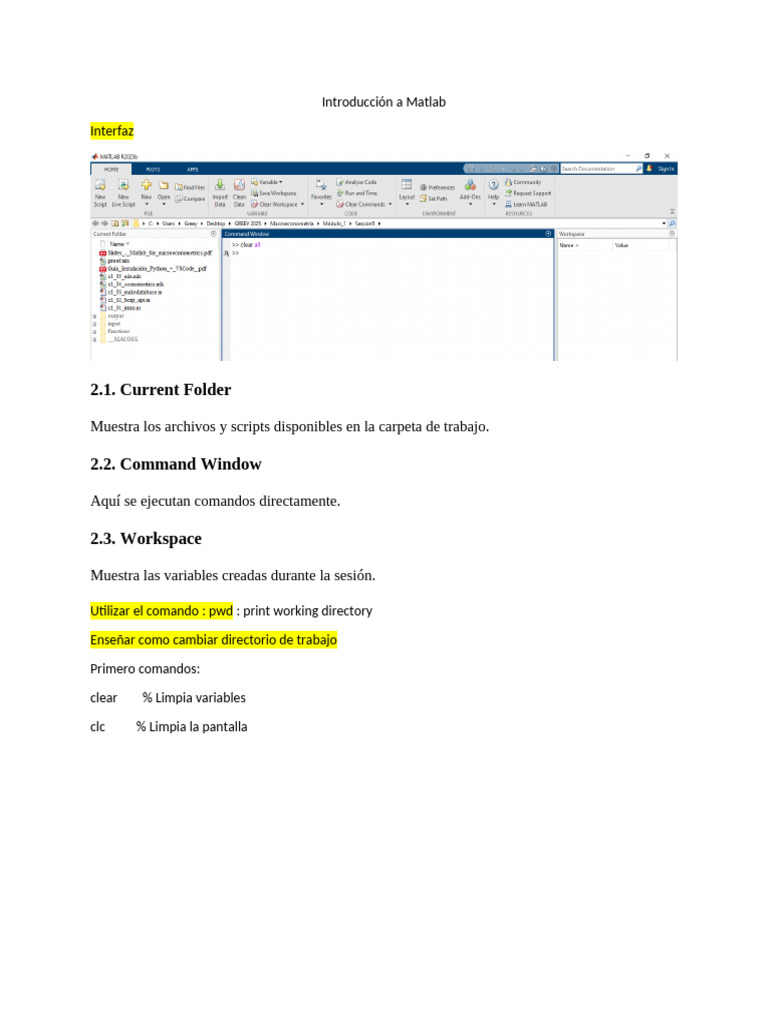 Introducción a la Interfaz de Matlab | PDF