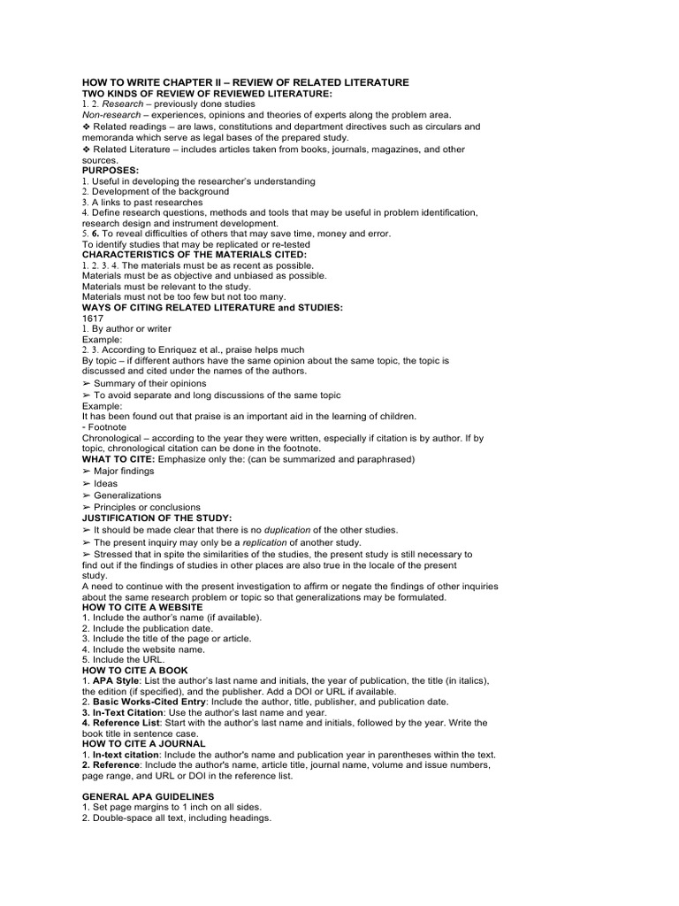Writing Chapter II: Literature Review Guide | PDF | Sampling ...