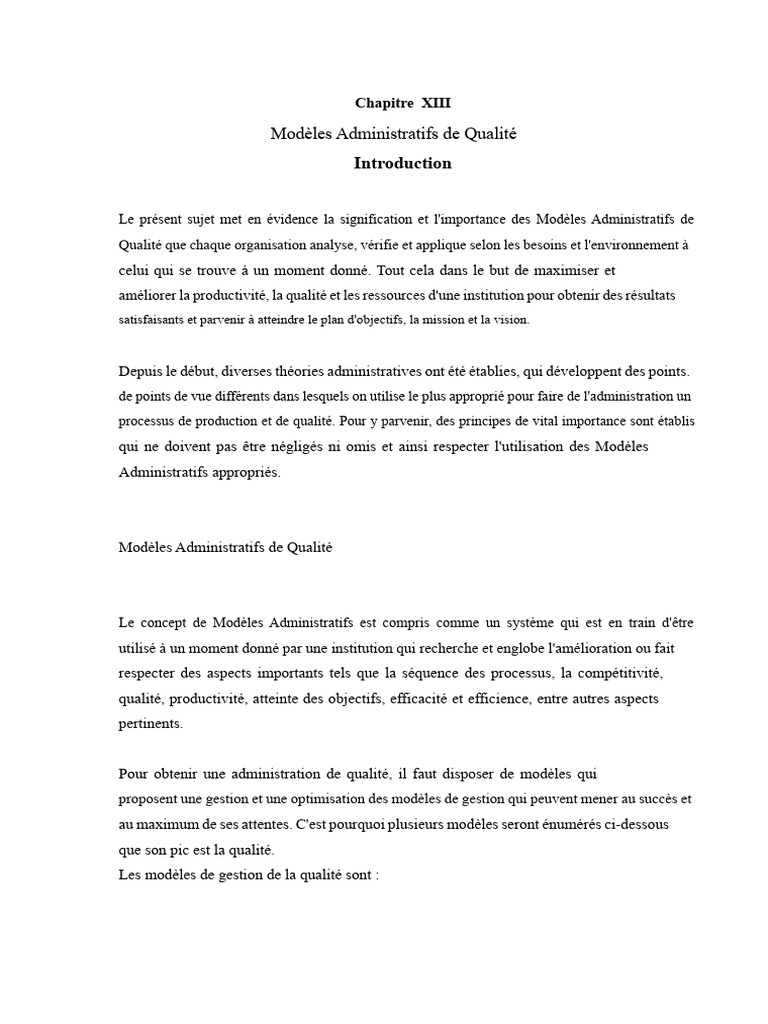 Modèles Administratifs de Qualité en Entreprise | PDF | Gestion de ...