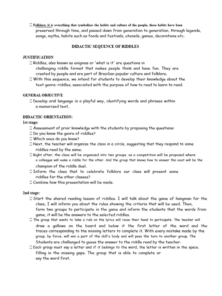 Riddles in Brazilian Folklore Education | PDF | Riddle | Word