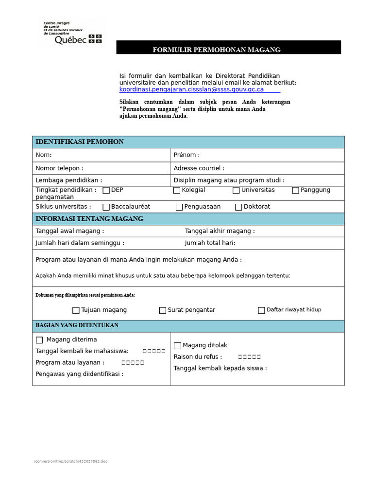 Formulir Permohonan Magang Individu | PDF
