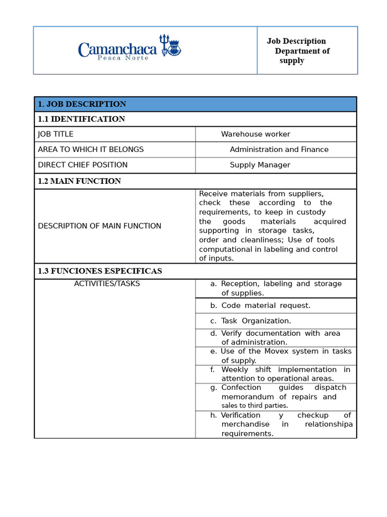 Warehouse Worker Job Description | PDF | Warehouse | Inventory