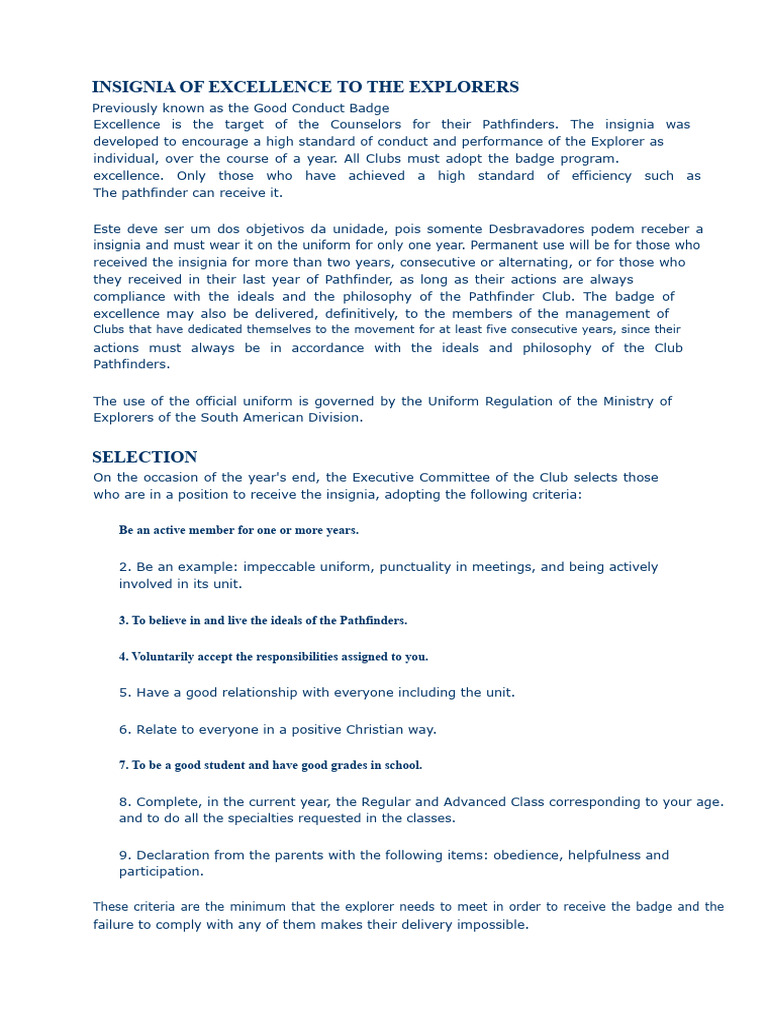 Insignia of Excellence for Pathfinders | PDF