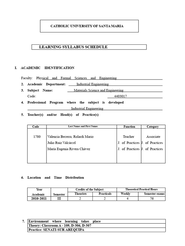 Materials Science Syllabus - Industrial Engineering | PDF | Metals ...