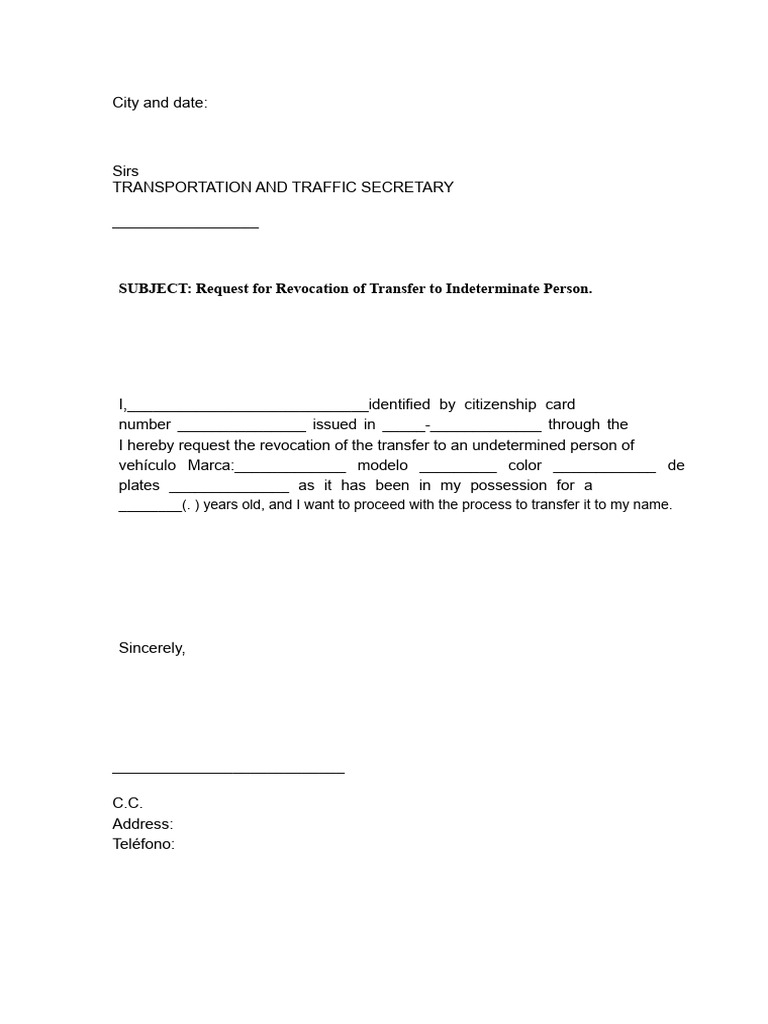 Letter of Revocation of Transfer To Indeterminate Person | PDF