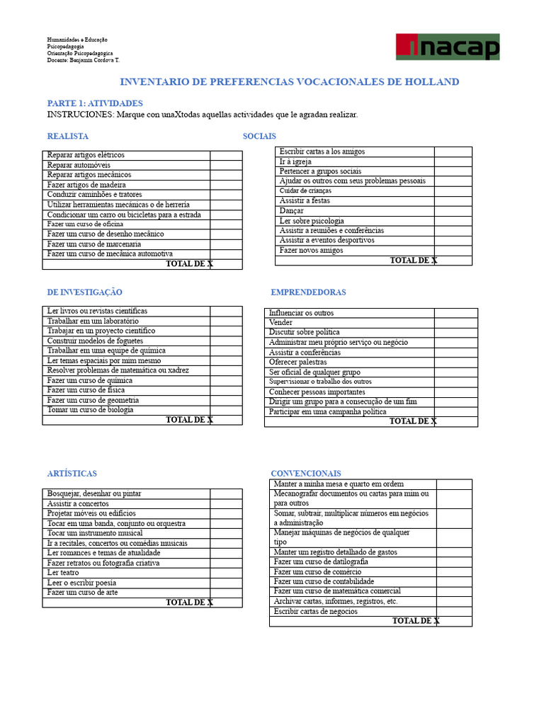 Inventário de Preferências Vocacionais | PDF