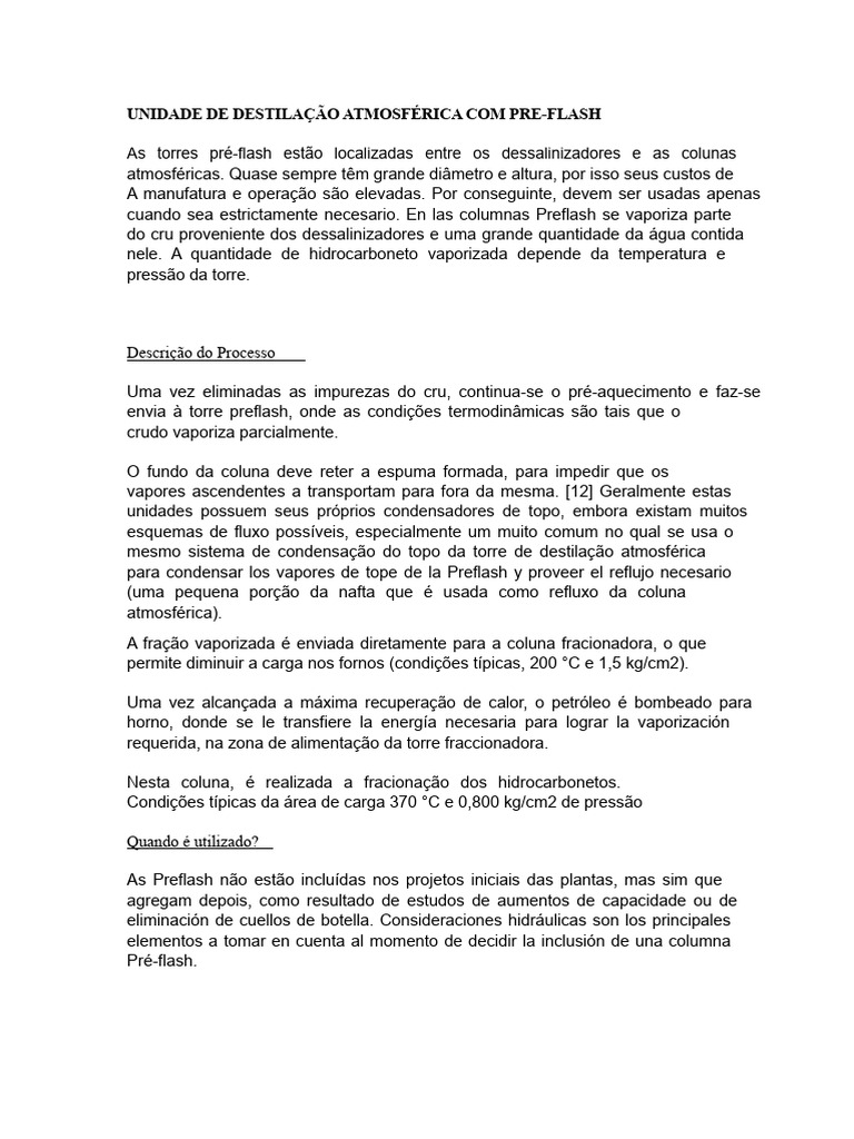 Destilação Atmosférica com Pré-Flash | PDF | Petróleo | Gasolina