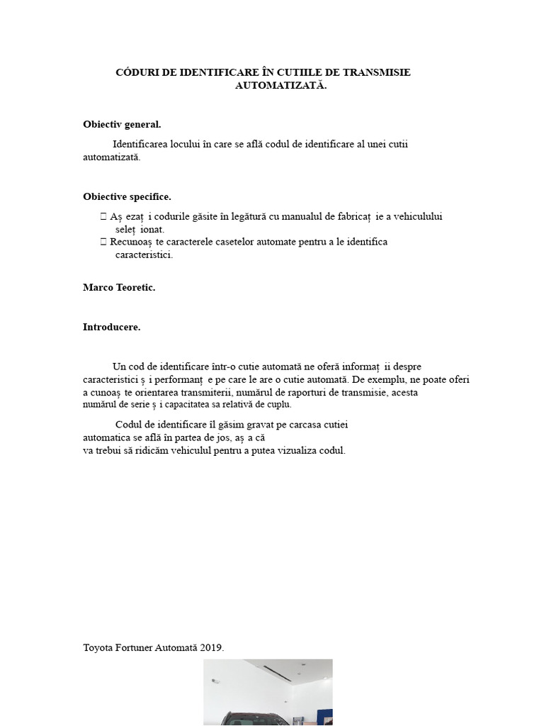 Coduri de Identificare În Cutii de Viteze Automate | PDF