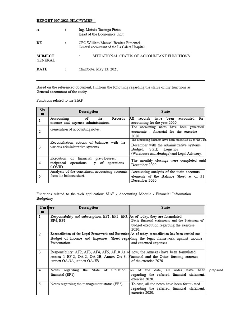 Situational Status Report ACCOUNTANT | PDF