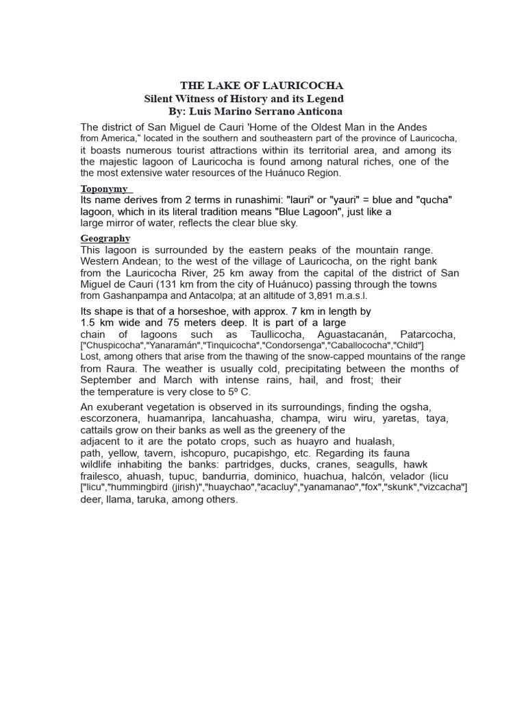 Lauricocha Lake | PDF | Andes