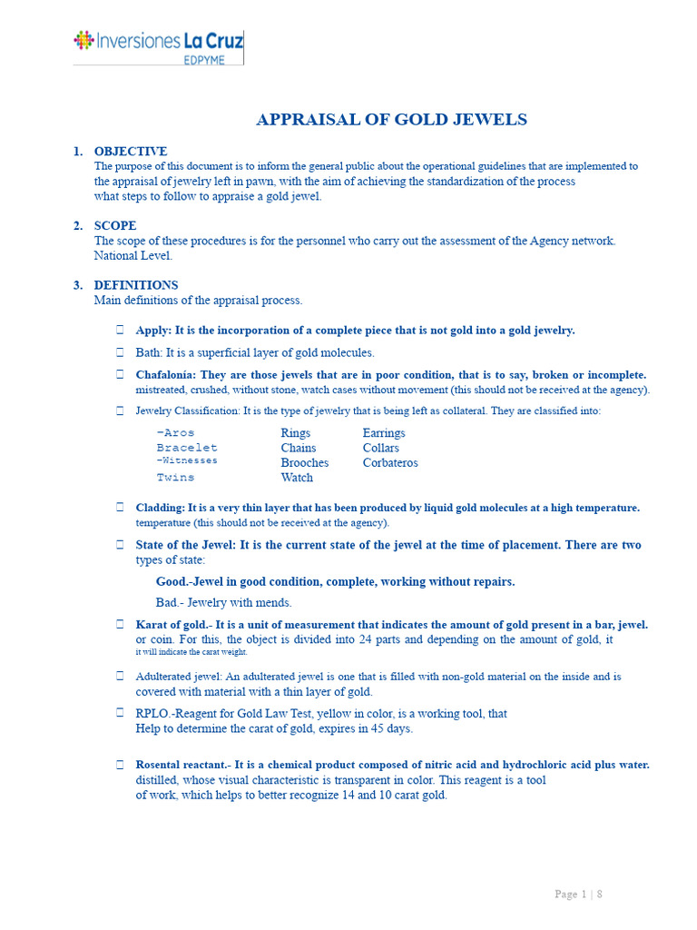 Gold Jewelry Appraisal Guidelines | PDF | Fineness | Gold