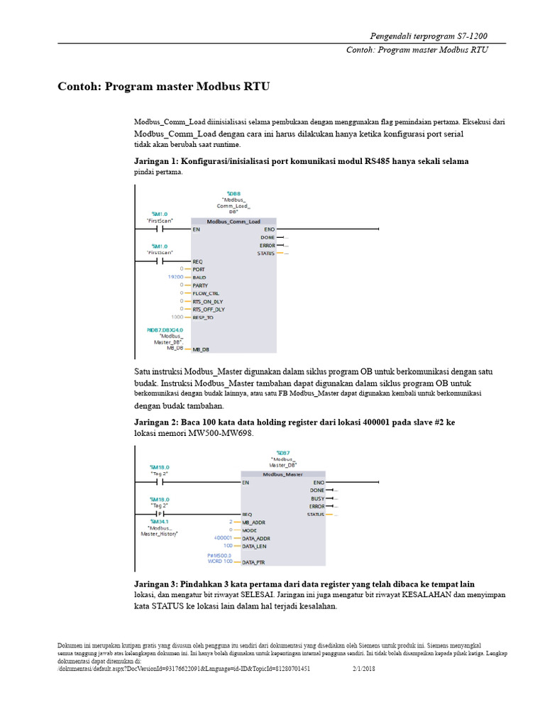 Program Modbus RTU untuk S7-1200 | PDF