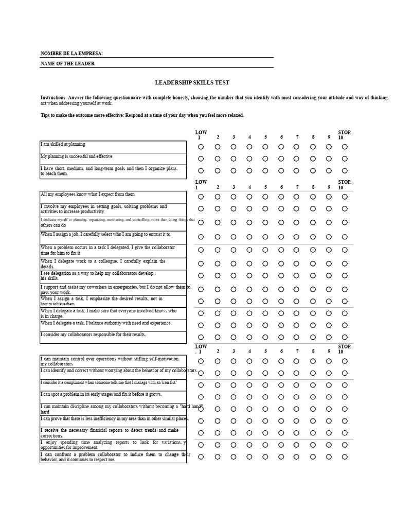 Leadership Skills Assessment Tool | PDF | Leadership | Goal