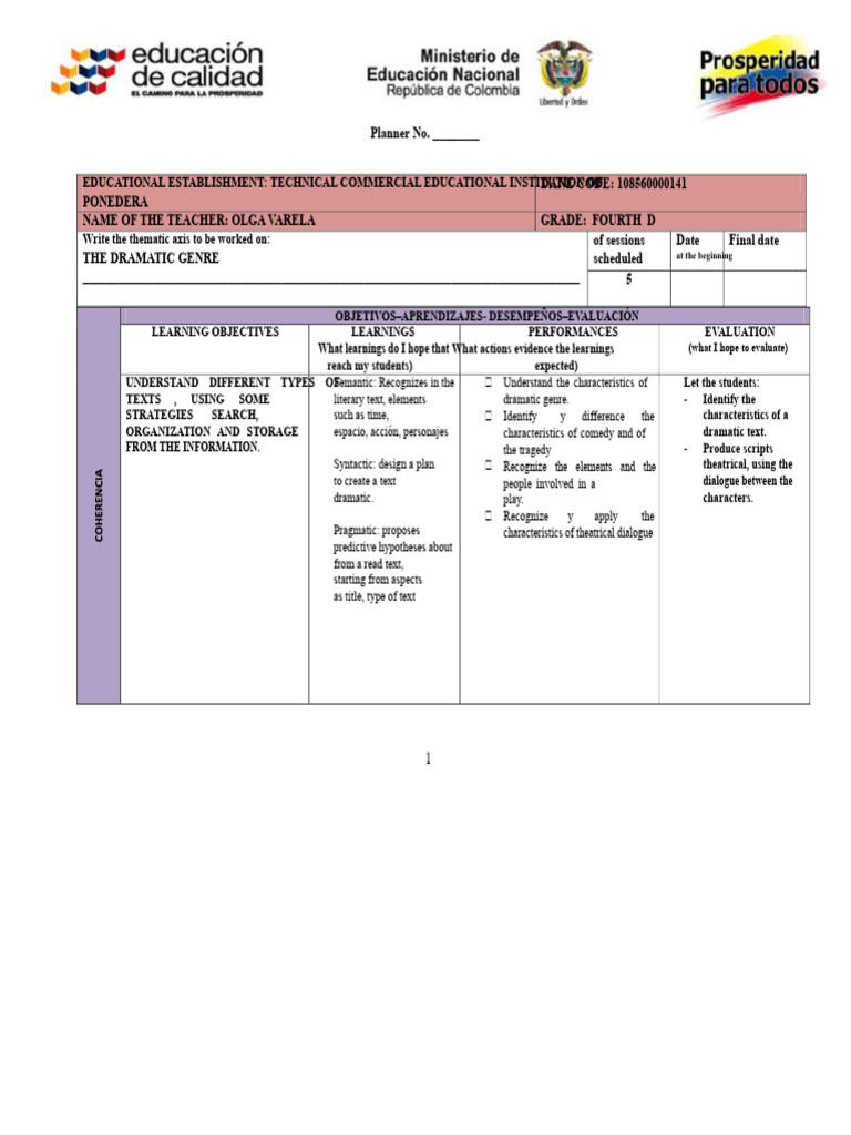 Dramatic Text Language Planner PDF | PDF | Genre | Theatre