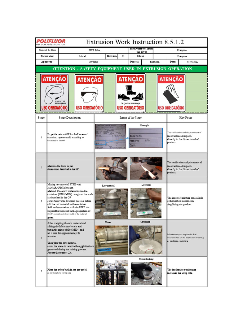 D 8-5-1-2 - Extrusion Work Instruction | PDF | Extrusion | Mechanical ...