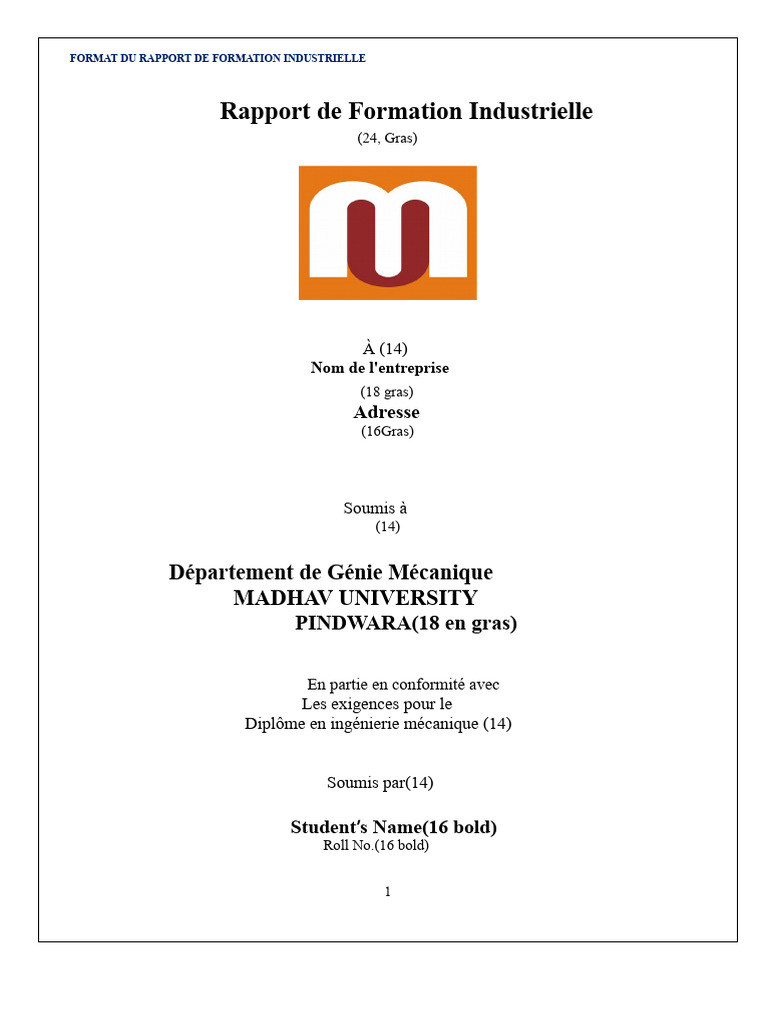 Format de Rapport de Formation Industrielle | PDF