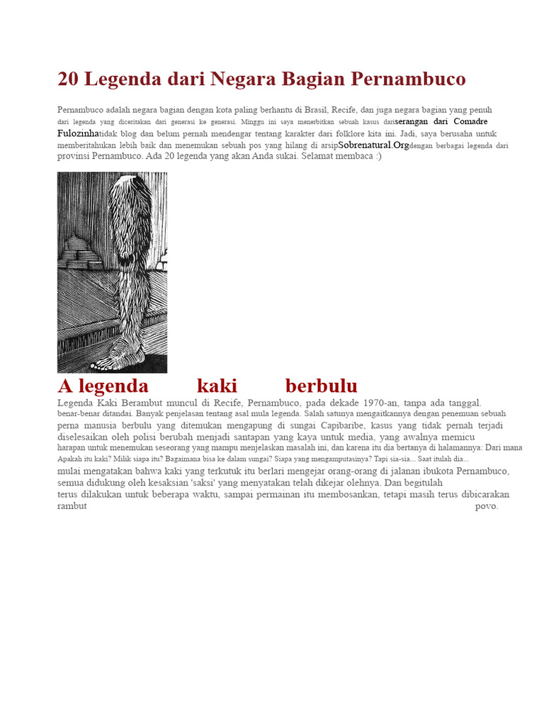 20 Legenda Menyeramkan Pernambuco | PDF