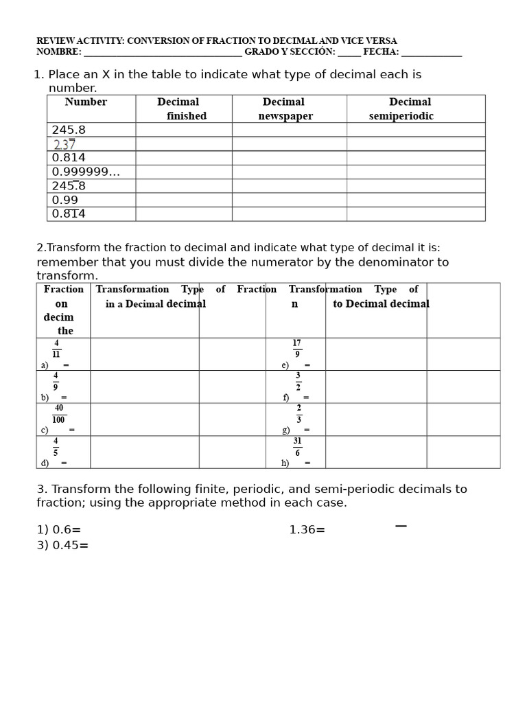 Review Convert Fraction To Decimal | PDF