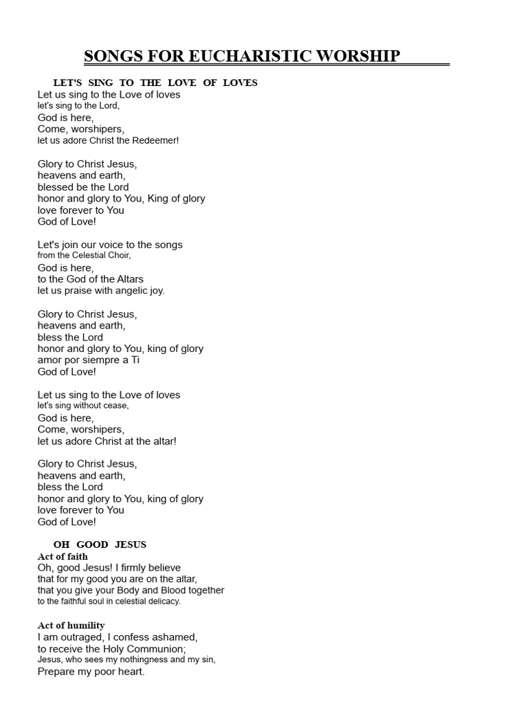 Eucharistic Worship Songs Collection | PDF | Eucharist | Glory (Religion)
