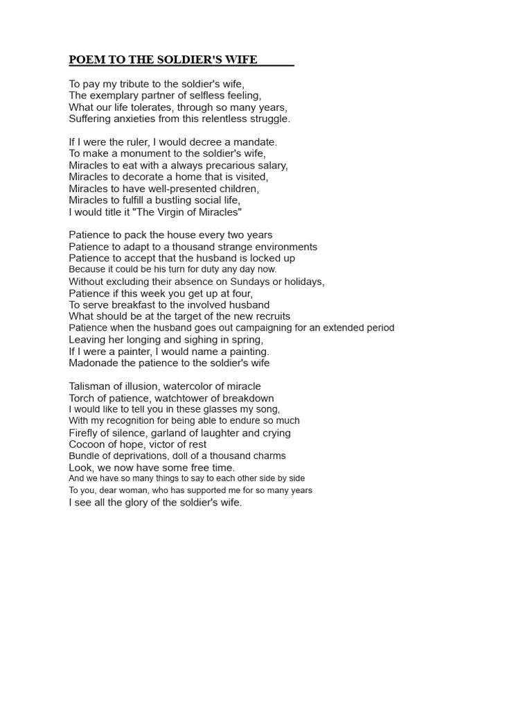 Tribute to the Soldier's Wife Poem | PDF