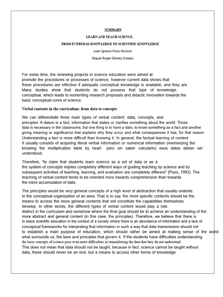 Summary - Learning and Teaching Science | PDF | Knowledge | Theory