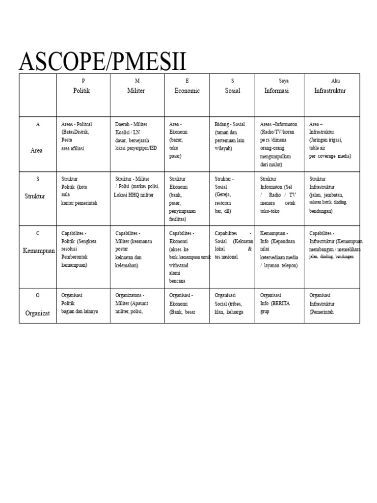Analisis ASCOPE/PMESII untuk Stabilitas | PDF