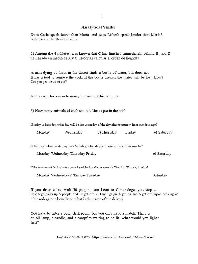 Analytical Skills Puzzles and Riddles | PDF