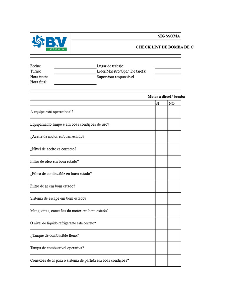 Check List de Inspeção de Bomba C | PDF