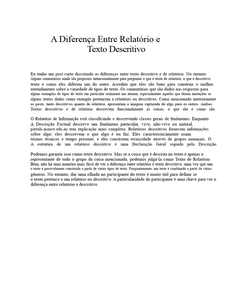 Diferença entre Texto Descritivo e Relatório | PDF