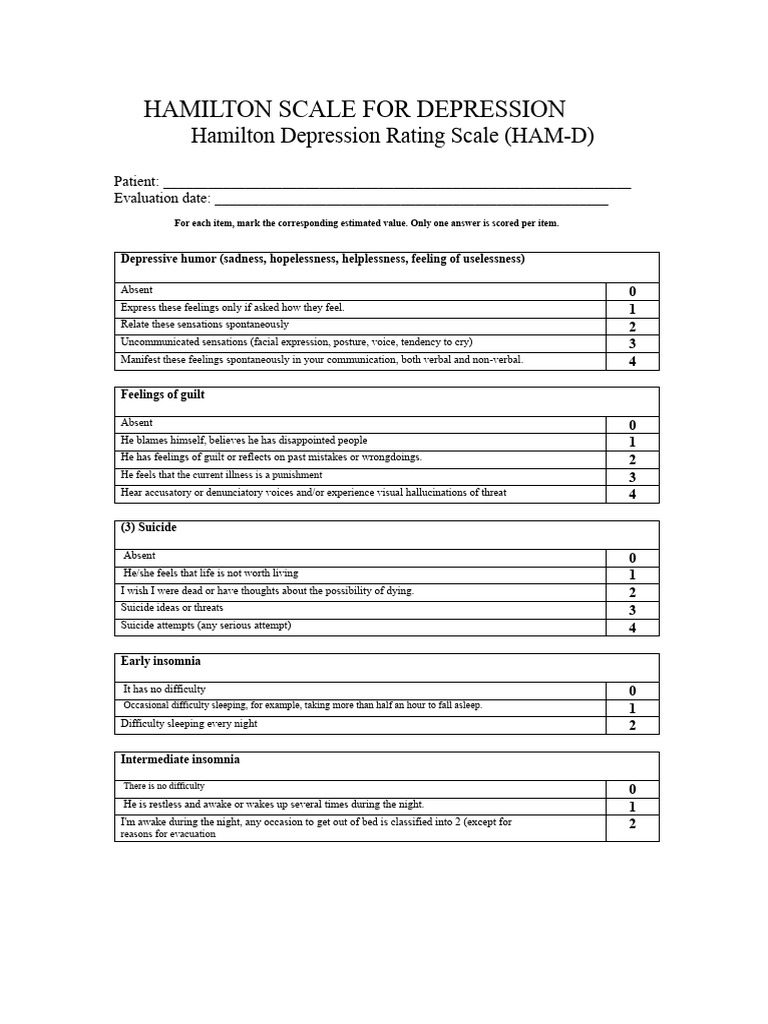 Hamilton Depression Rating Scale Guide | PDF | Major Depressive ...