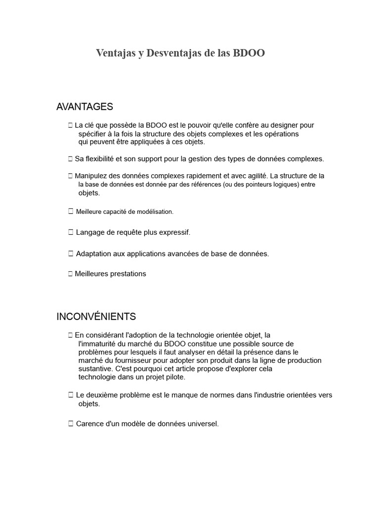 Avantages et inconvénients des BDOO | PDF