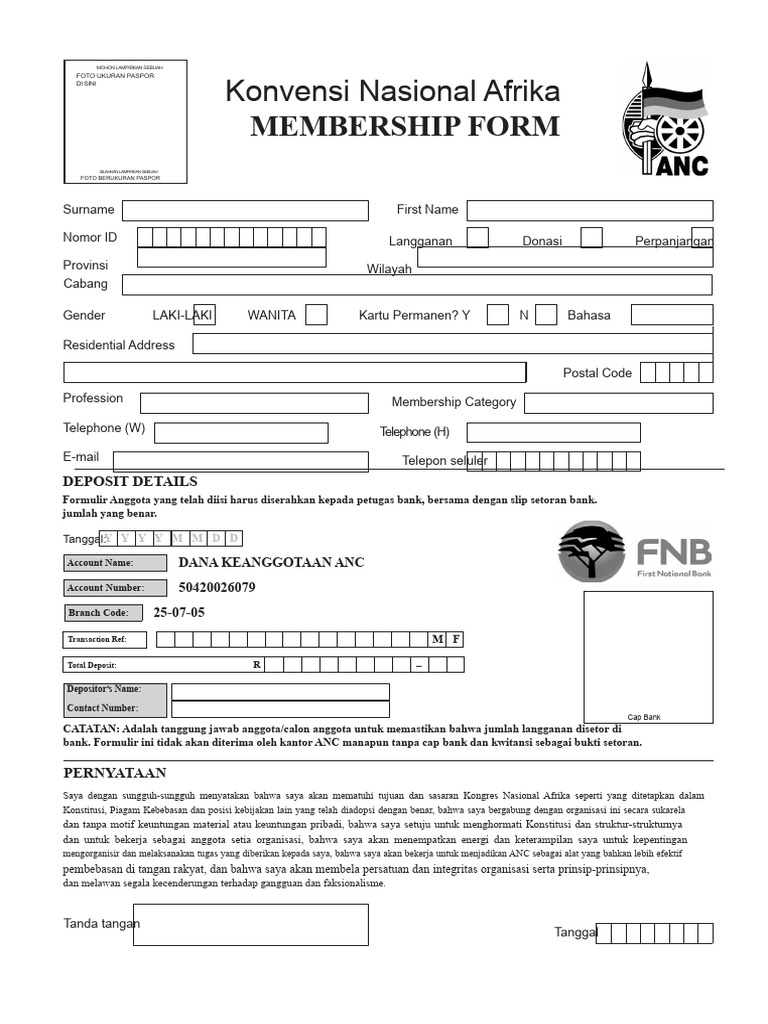 Formulir Keanggotaan ANC dan Foto Paspor | PDF