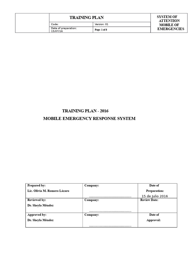 Samu Training Plan 2016 | PDF | Emergency Medical Services | Emergency