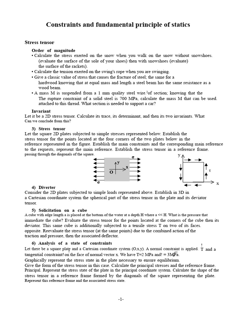 Statics and Stress Tensor Analysis | PDF | Stress (Mechanics ...