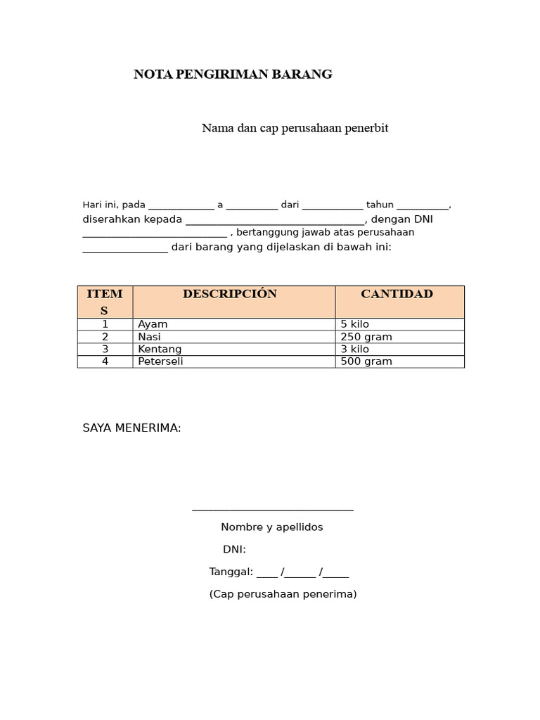 Nota Pengiriman Barang dan Penerimaan | PDF