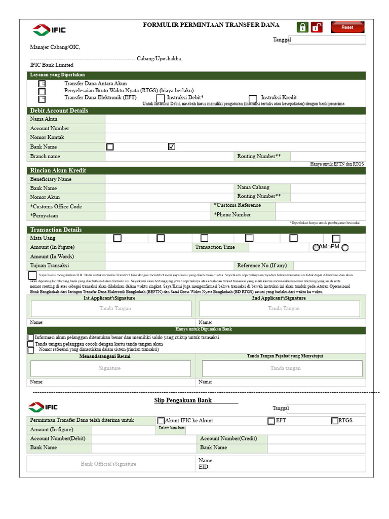 Formulir Transfer Dana IFIC Bank | PDF