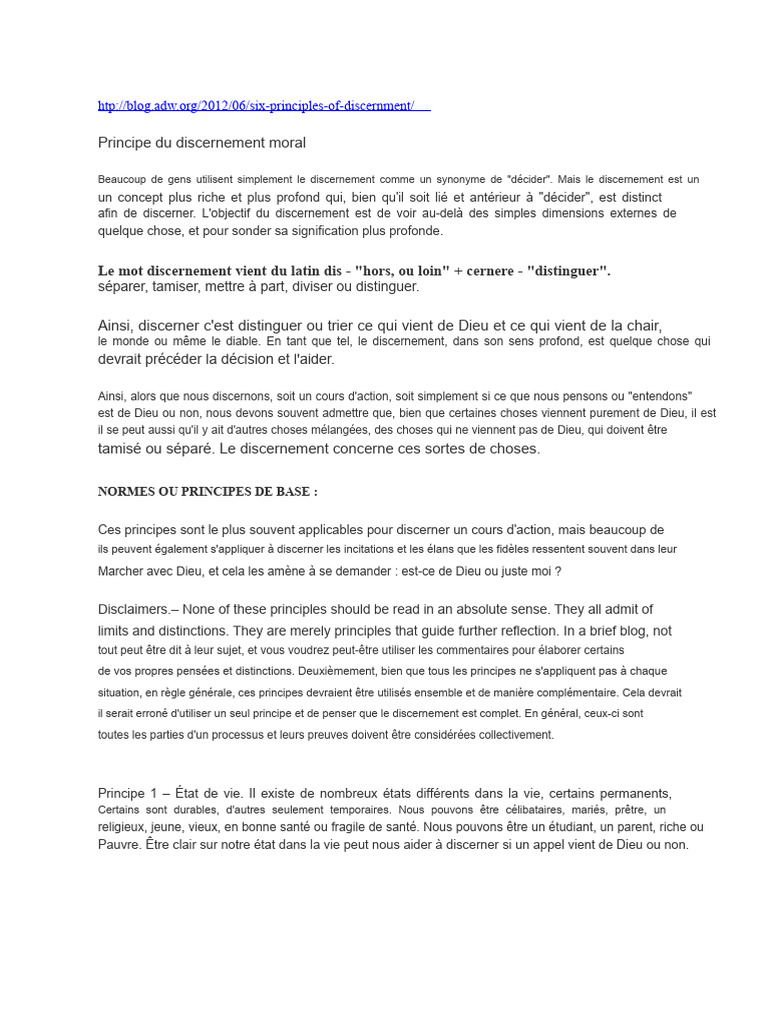 Six principes du discernement moral | PDF | Dieu | Greffe d'organe