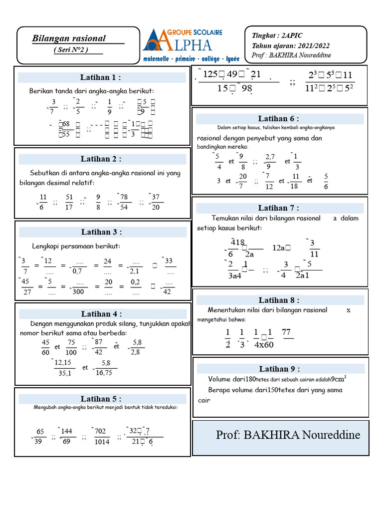 Bilangan Rasional Seri Latihan 2 PDF | PDF