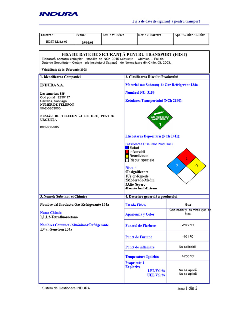 Msds 056 Gaz Refrigerant 134a | PDF