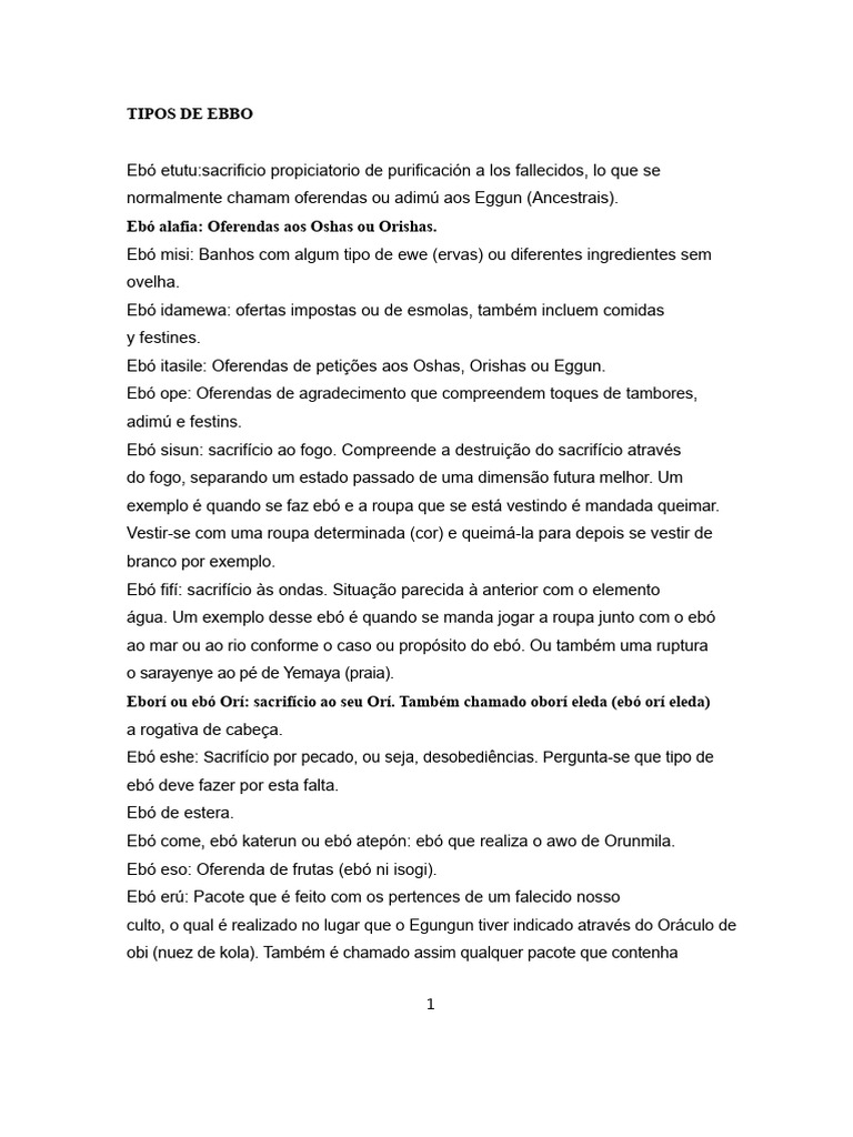 Tipos de Ebó e Suas Funções | PDF