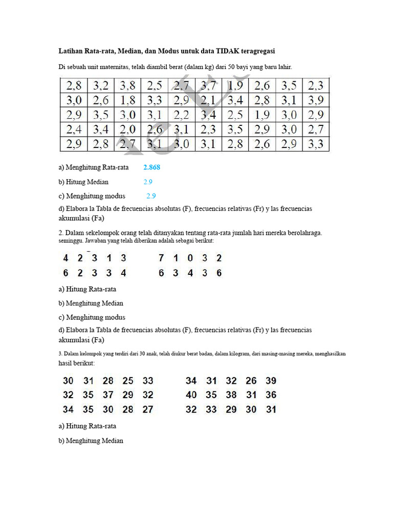 Rata-rata, Median, Modus Data Bayi dan Olahraga | PDF