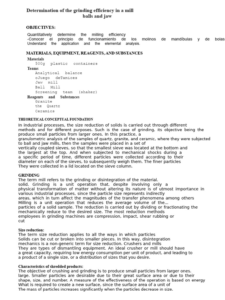 Grinding Efficiency Analysis in Mills | PDF | Mill (Grinding ...