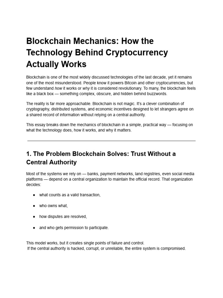 Blockchain Mechanics - How The Technology Behind Cryptocurrency Actually  Works | PDF | Cryptocurrency | Computing