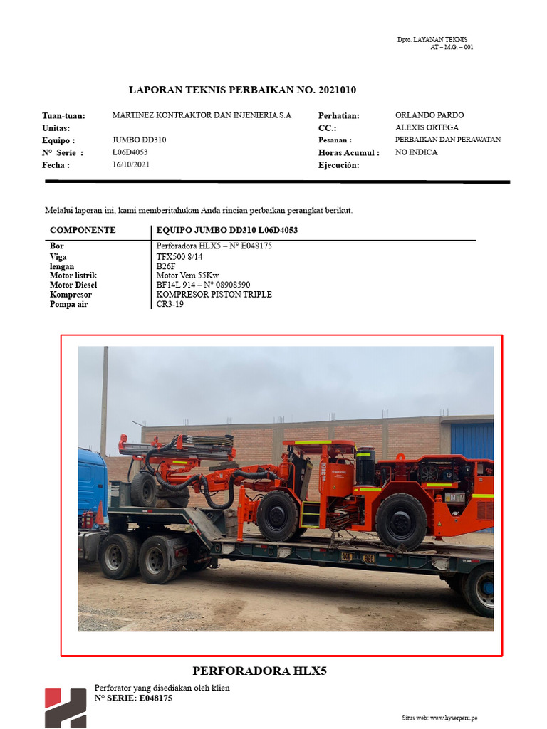 Laporan perbaikan PERALATAN DD310 | PDF