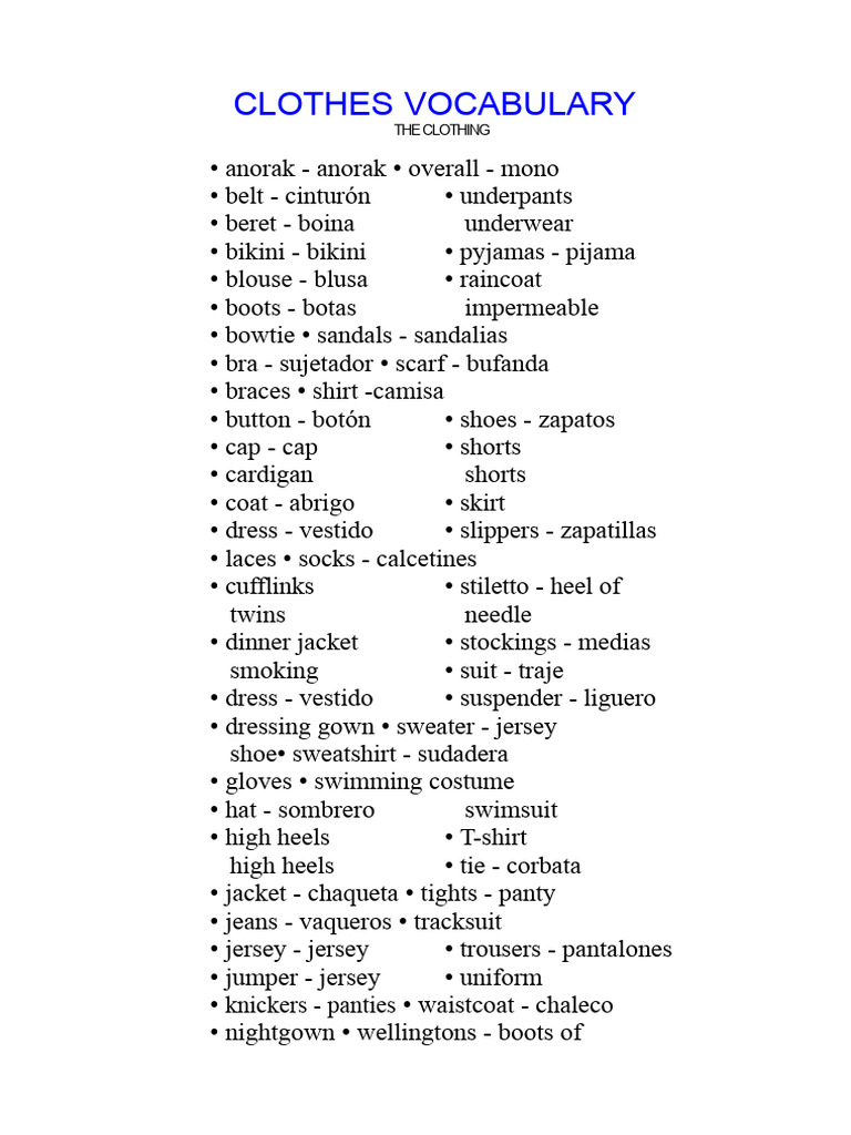 English Vocabulary For Clothing and Halloween | PDF | Sweater | Dress