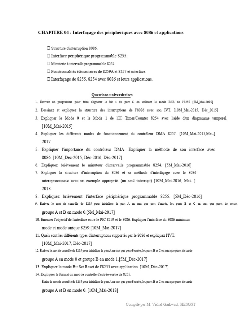 Interfaçage 8086 : Interruptions et Périphériques | PDF | Entrée/Sortie ...