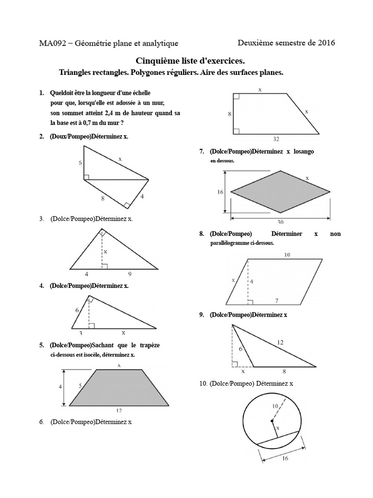 Exercices de géométrie plane et analytique | PDF | Zone | Triangle