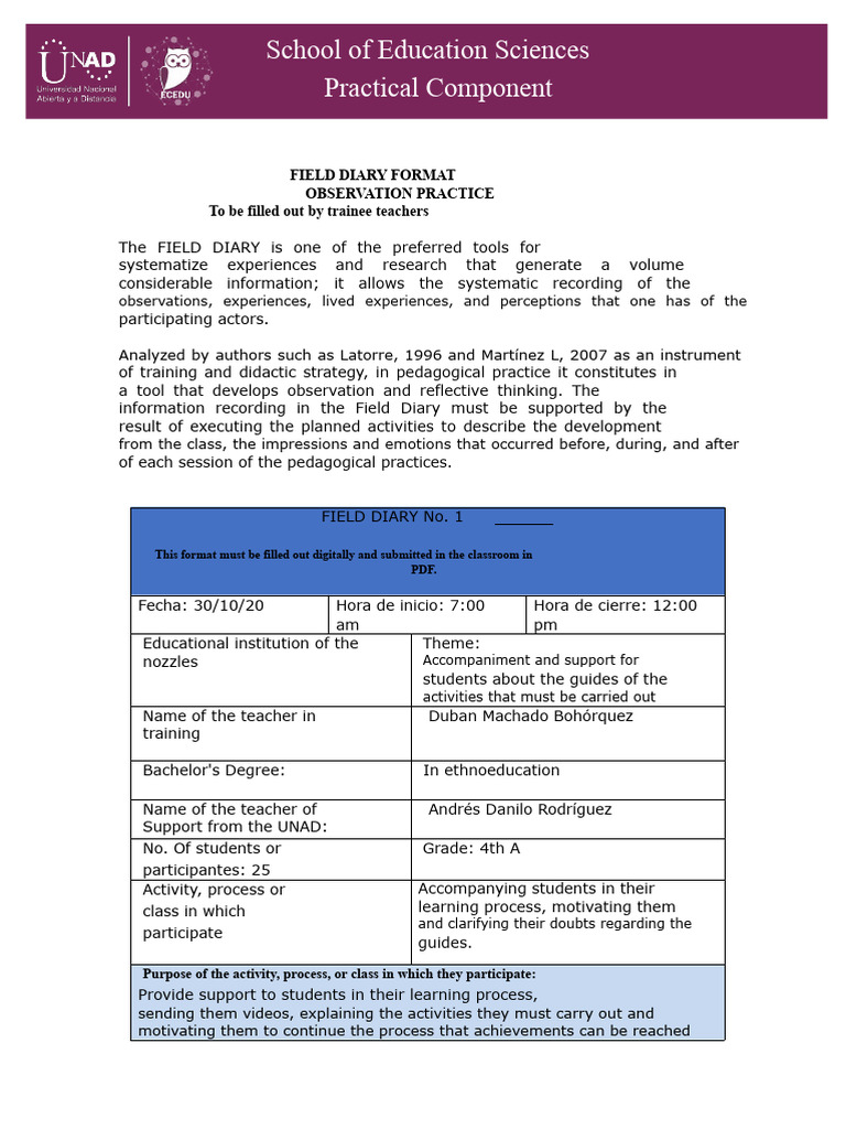 FIELD DIARY - OBSERVATION PRACTICE Phase 3 | PDF | Teachers | Evaluation