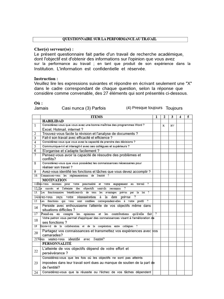 Questionnaire sur la performance au travail | PDF | Motivation | Motivant